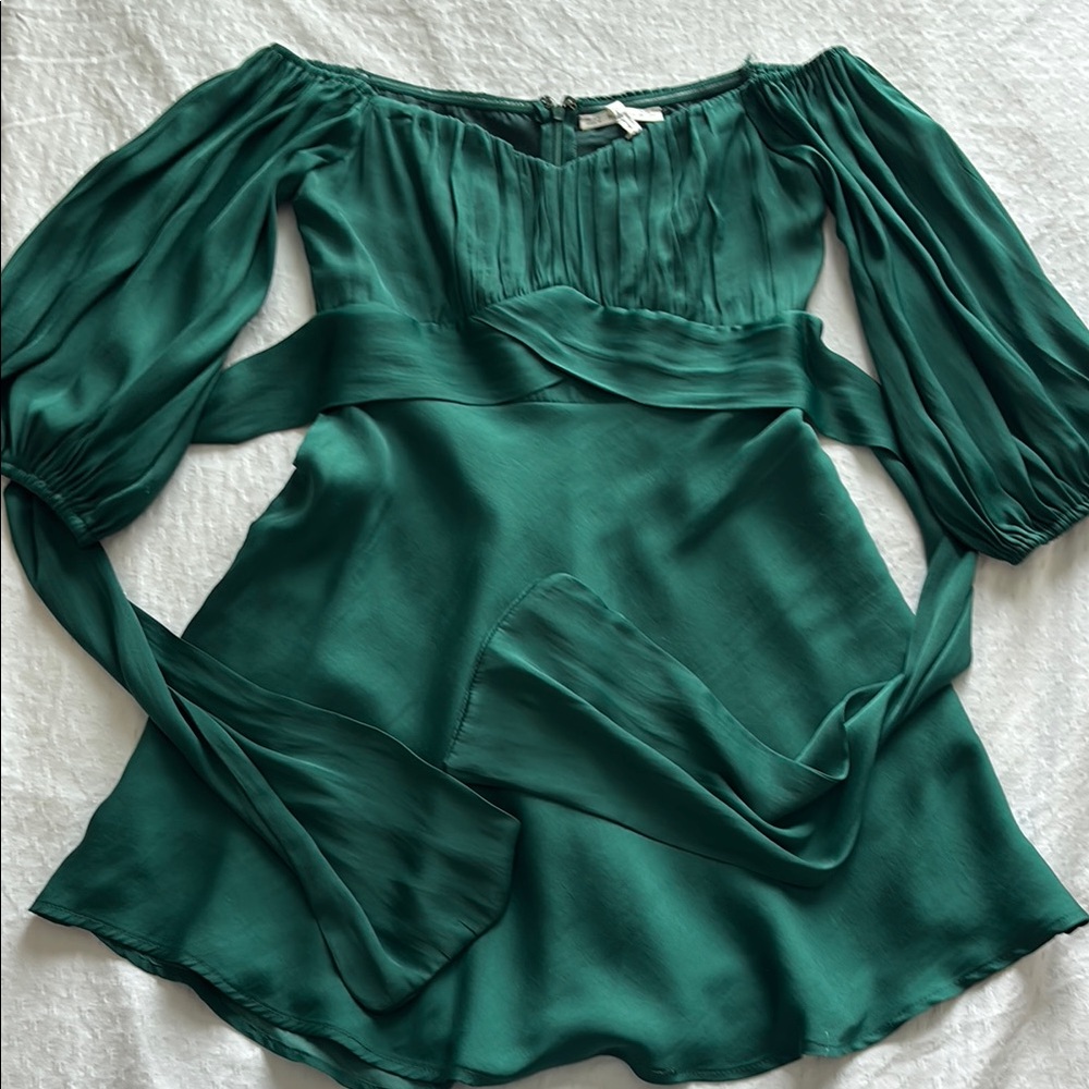 Lulu's Green Puff Sleeve Off The Shoulder Mini Dress